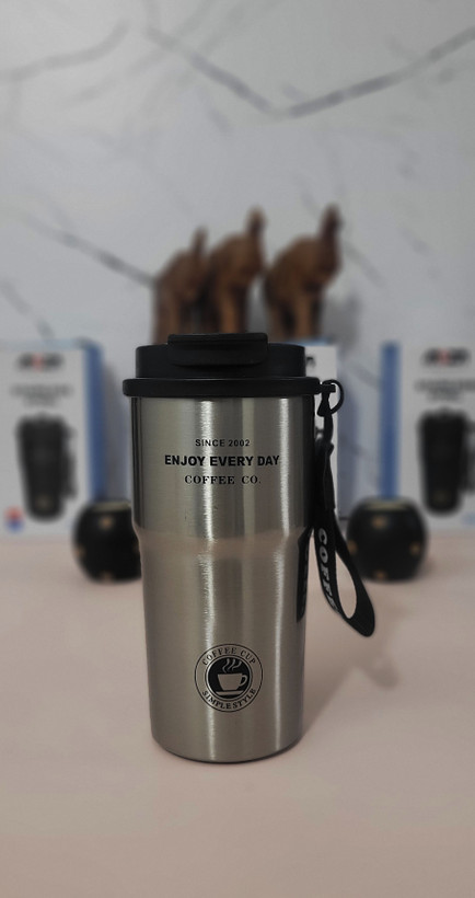 تراول ماگ ۵۰۰ میلیلیتر SZM مدل Coffee — استیل ۳۱۶ ضدزنگ (دوجداره) با درب دوحالته