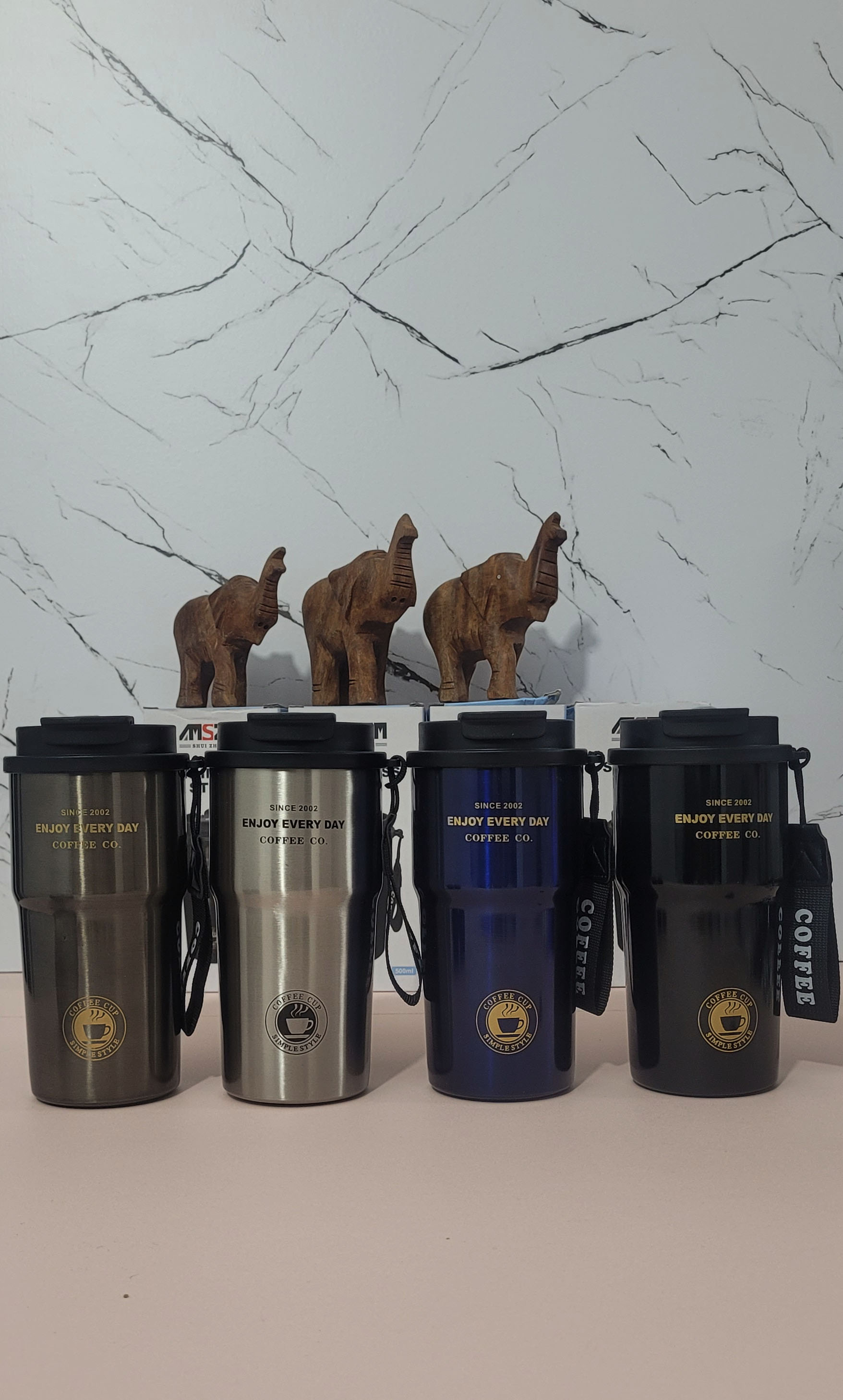 تراول ماگ ۵۰۰ میلی‌لیتر SZM مدل Coffee — استیل ۳۱۶ ضدزنگ (دوجداره) با درب دوحالته