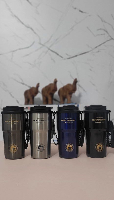 تراول ماگ ۵۰۰ میلیلیتر SZM مدل Coffee — استیل ۳۱۶ ضدزنگ (دوجداره) با درب دوحالته