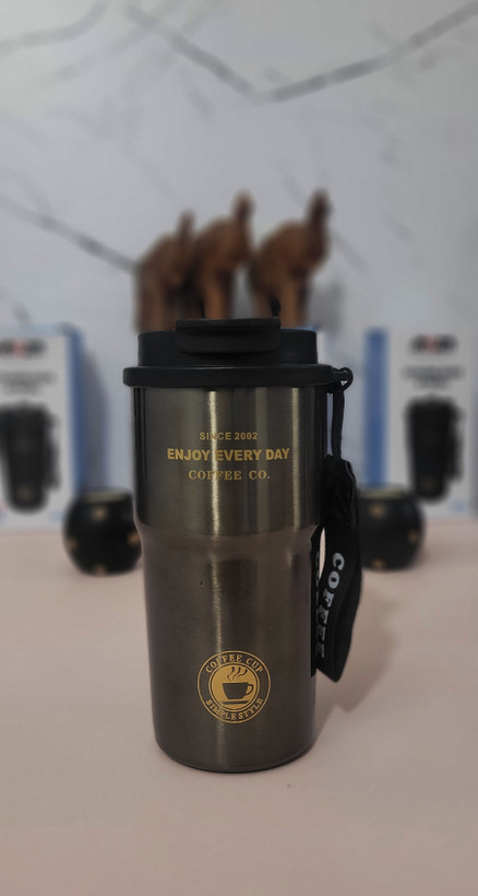 تراول ماگ ۵۰۰ میلیلیتر SZM مدل Coffee — استیل ۳۱۶ ضدزنگ (دوجداره) با درب دوحالته