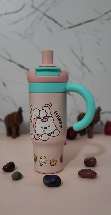 تراول ماگ فانتزی دو حالته HAPPY DRINK حجم 860 میل - استیل دوجداره با طرحهای جذاب