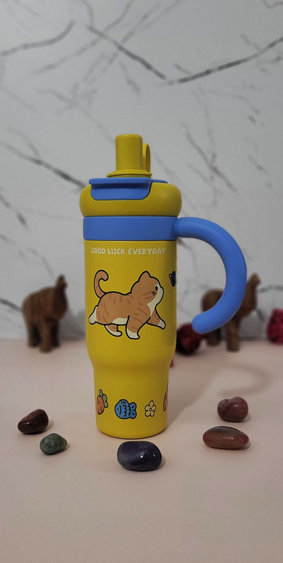 تراول ماگ فانتزی دو حالته HAPPY DRINK حجم 860 میل - استیل دوجداره با طرحهای جذاب