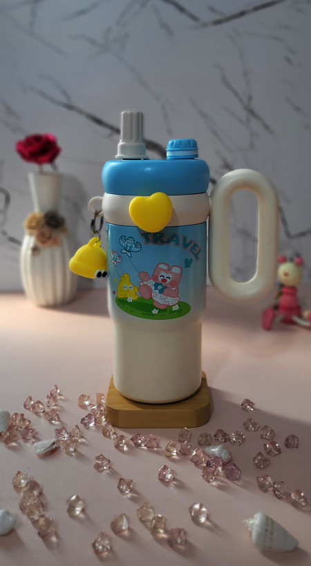 ماگ دستهدار فانتزی تامبلر طرح خرگوش PINK RABBIT 800 میل - سه طرح کیوت جدید ۲۰۲۵