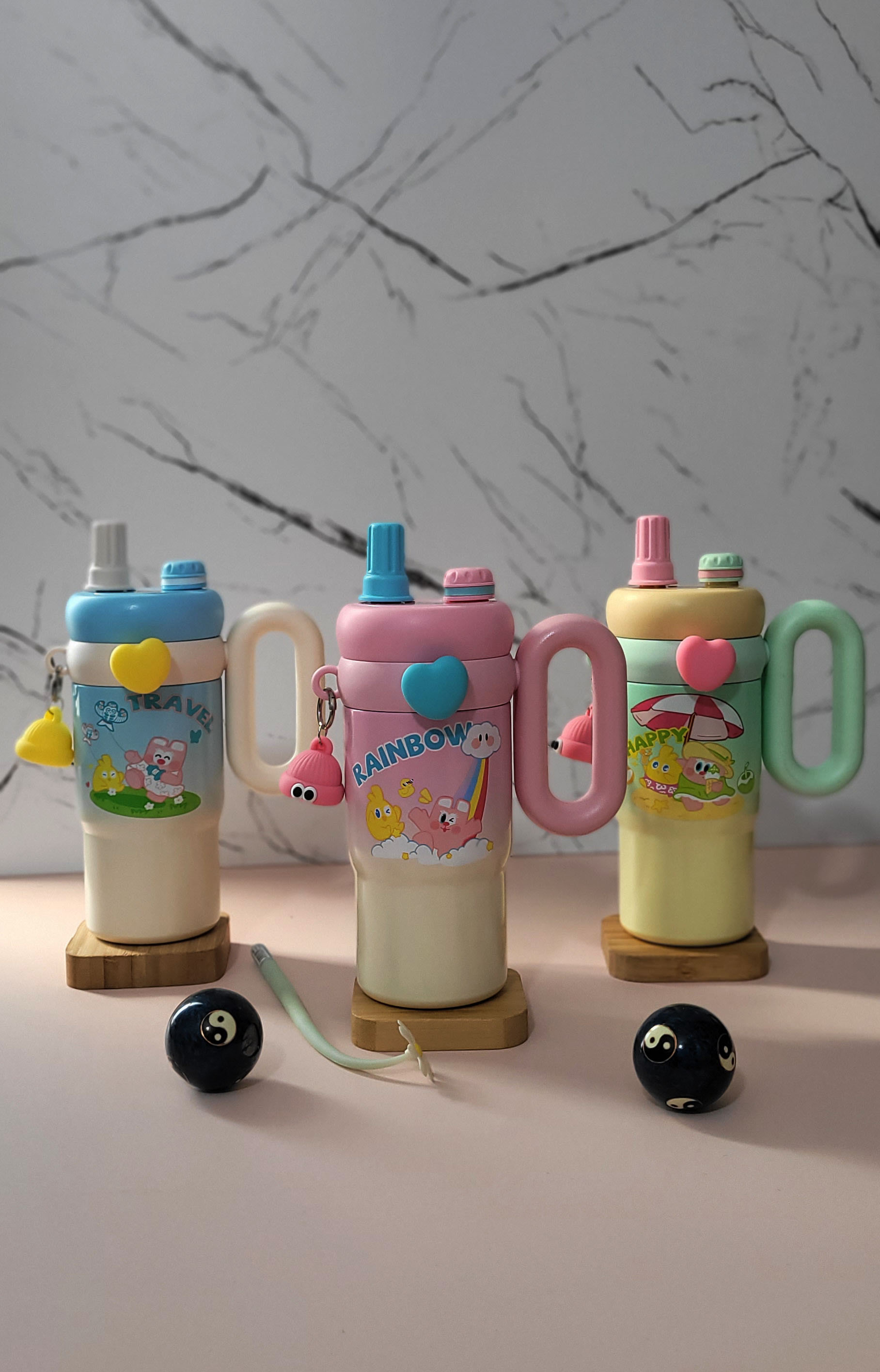 ماگ دسته‌دار فانتزی تامبلر طرح خرگوش PINK RABBIT 800 میل - سه طرح کیوت جدید ۲۰۲۵