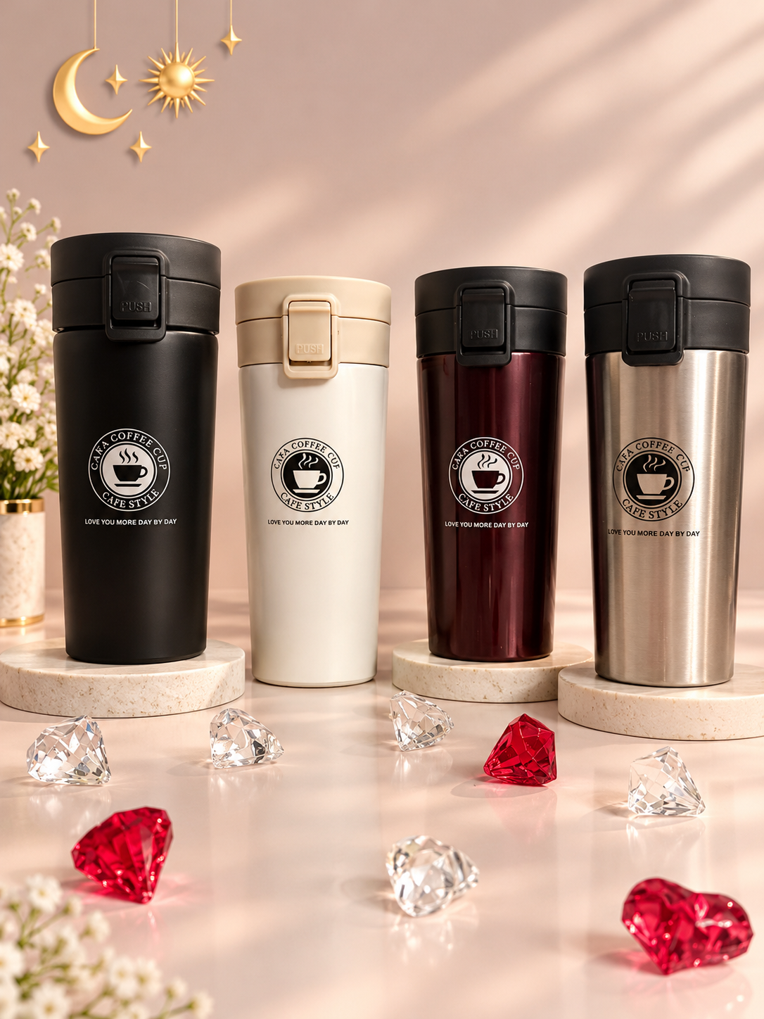 تراول ماگ استیل دکمه‌ای مدل CAKA COFFEE CUP با فیلتر داخلی