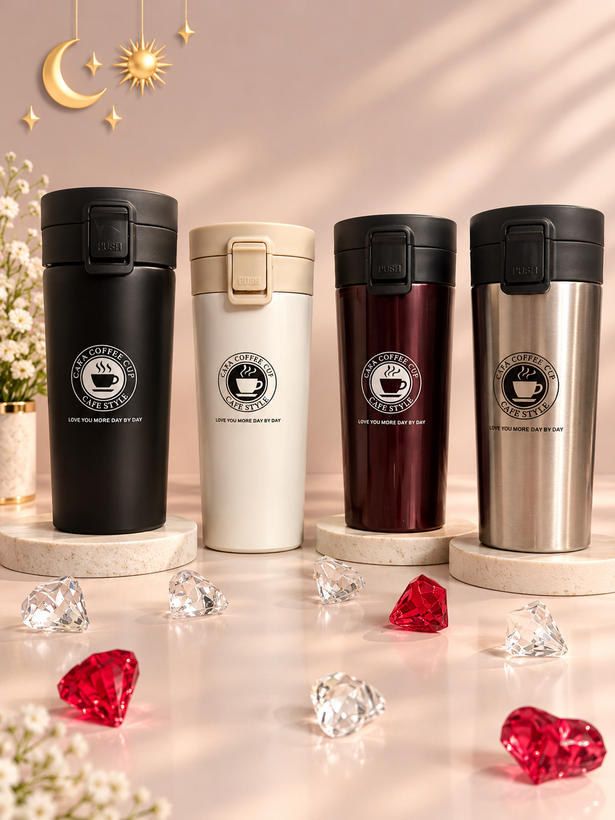 تراول ماگ استیل دکمهای مدل CAKA COFFEE CUP با فیلتر داخلی