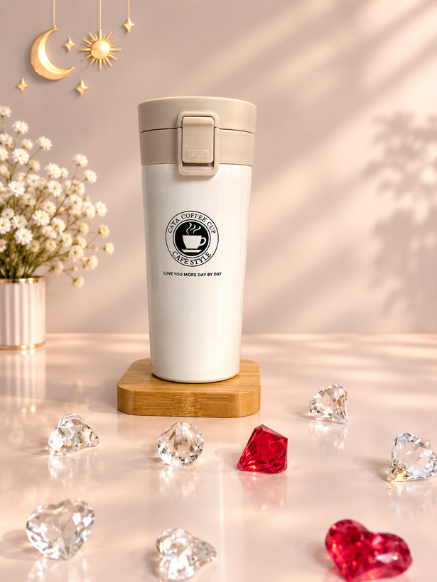 تراول ماگ استیل دکمهای مدل CAKA COFFEE CUP با فیلتر داخلی