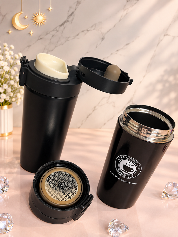 تراول ماگ استیل دکمهای مدل CAKA COFFEE CUP با فیلتر داخلی