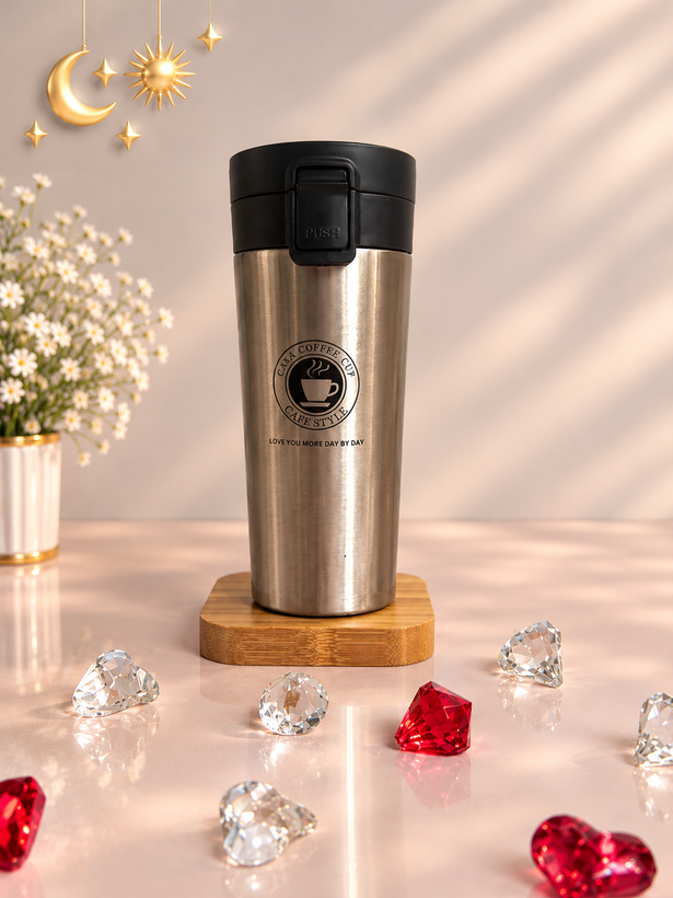 تراول ماگ استیل دکمهای مدل CAKA COFFEE CUP با فیلتر داخلی