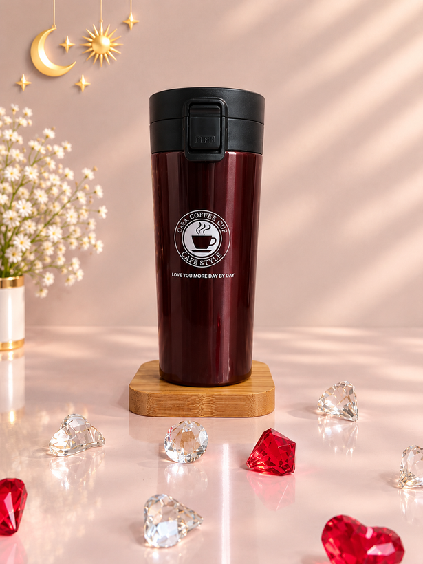 تراول ماگ استیل دکمهای مدل CAKA COFFEE CUP با فیلتر داخلی