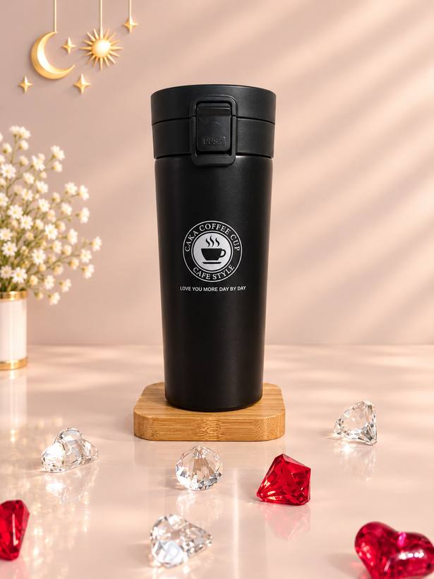 تراول ماگ استیل دکمهای مدل CAKA COFFEE CUP با فیلتر داخلی