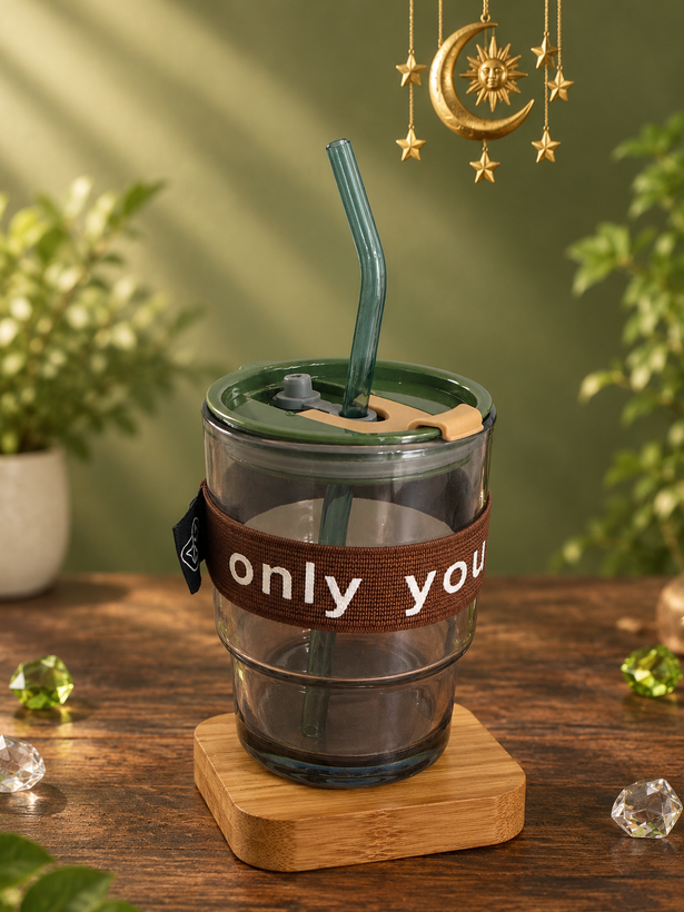 لیوان نیدار دودی مدل Only You با بند پارچهای و درب رنگی