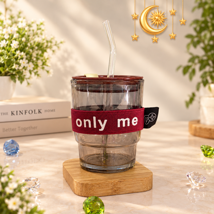 لیوان نیدار دودی مدل Only You با بند پارچهای و درب رنگی